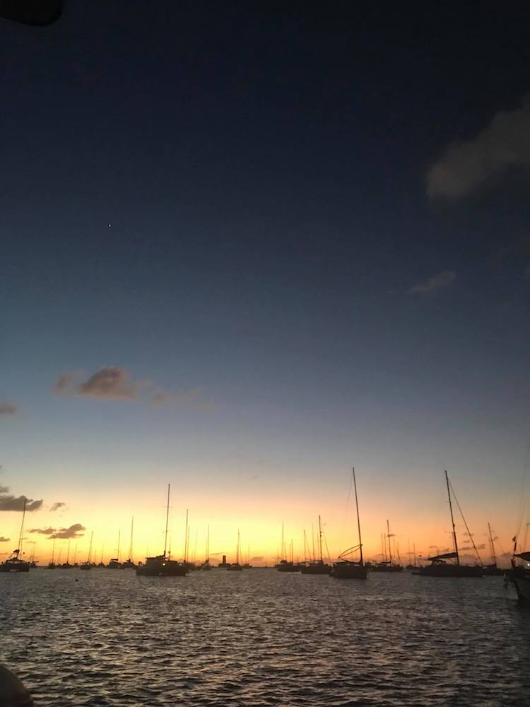 Caribbean sunset while boat sitting