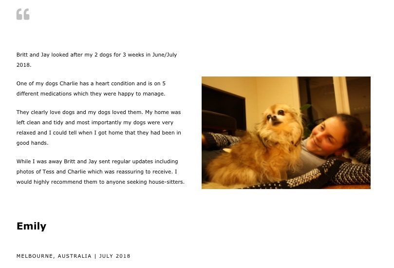House Sitting Melbourne Reference from Emily