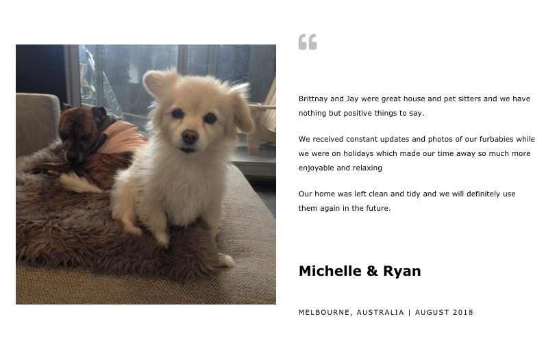 House Sitting Melbourne Reference from Michelle & Ryan